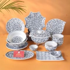 Bộ Bát Đĩa Bát Tràng Men Trắng Vẽ Cá Đàn