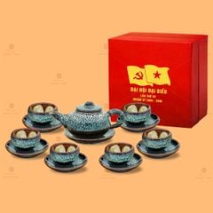 Bộ Ấm Chén Trà Men Hỏa Biến Đốt Trúc