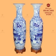 Lộc Bình 1M4 Men Lam Nổi Phúc Đức Công Ngư Hội Tụ